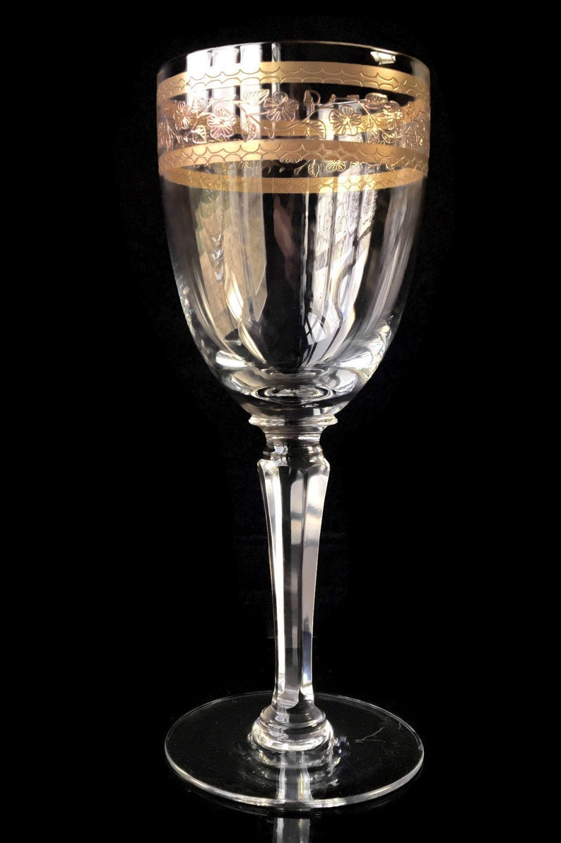 6x Murano Wine Glasses Wine Goblets Gold trim and etched Etsy