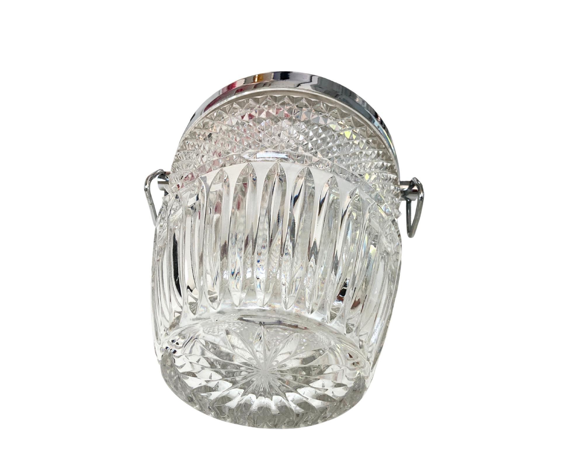seau à champagne cristal cerclé argent Années 50