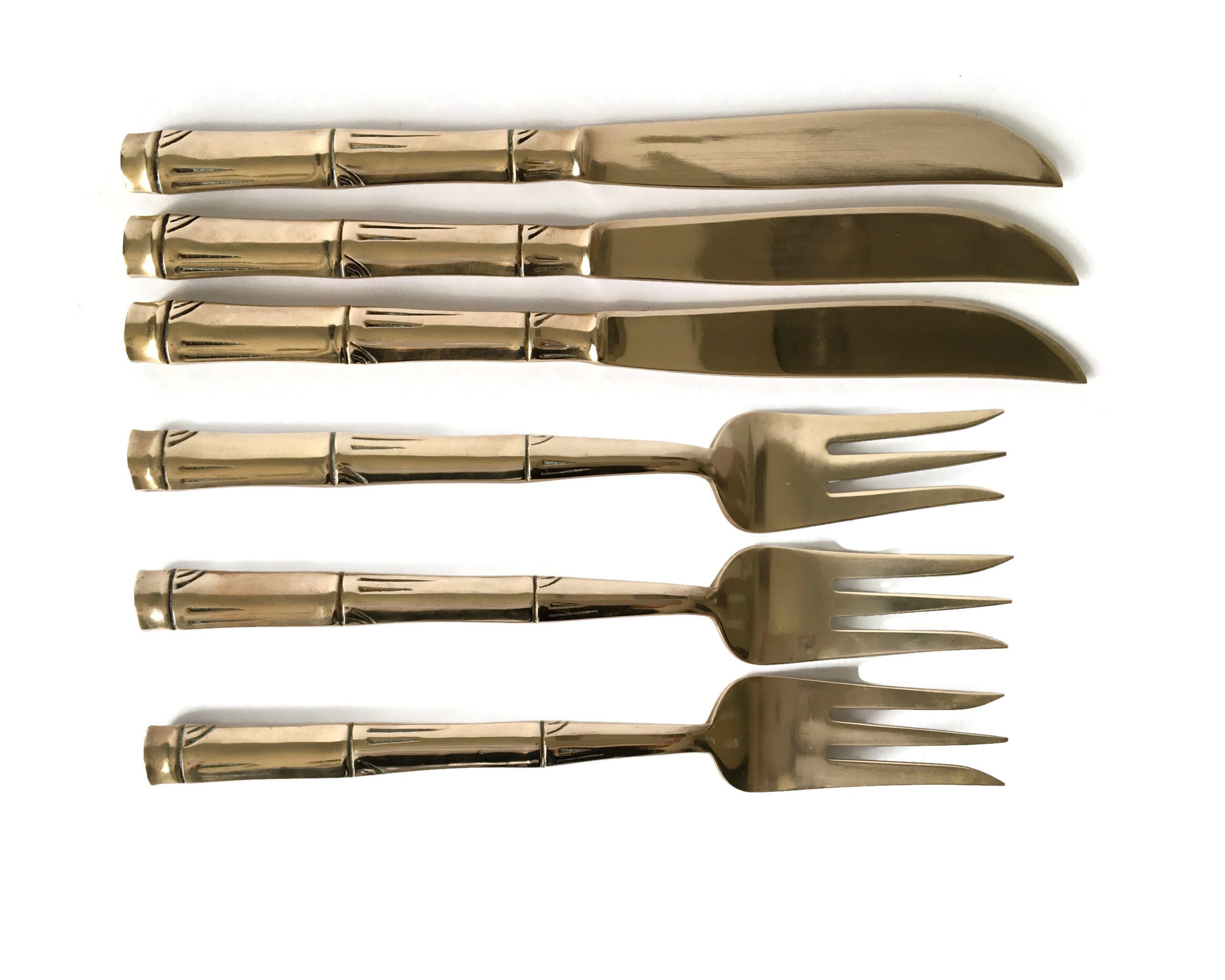 12 Pcs Fish Fork and Knife. Flatware set. Polished Brass. Gold Etsy