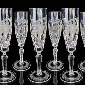 Nachtmann Champagne Glasses | Crystal Toasting Flutes |  | 6Pcs | Grapes Decor | 1970 set