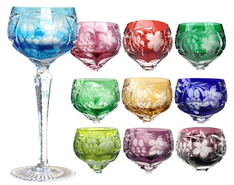 Crystal Cut Wine Glass | Cut-to-Clear | 1 Pcs | Nachtmann Grapes, Traube | Color Overlay