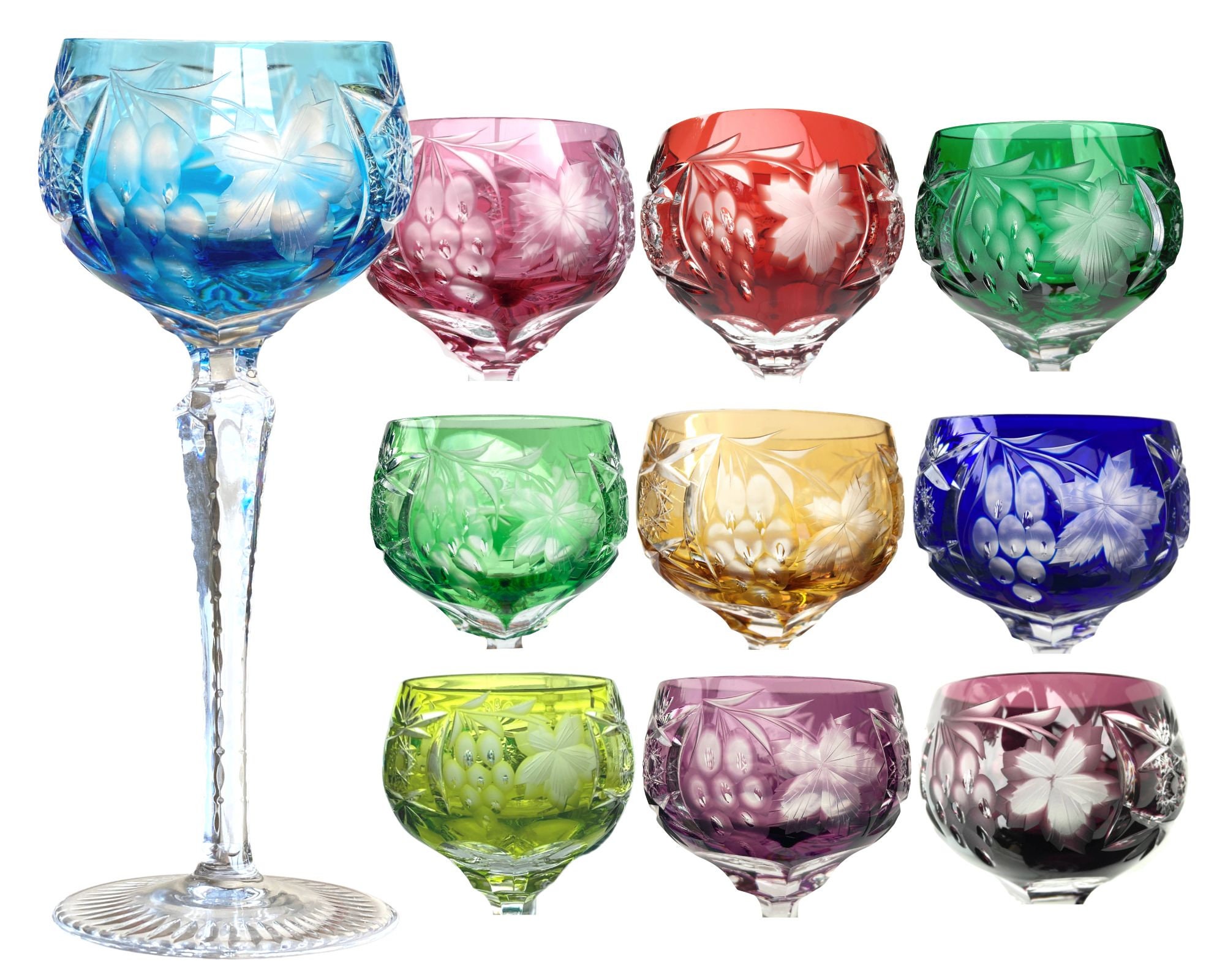 Trinkware Colored Stem Wine Glasses Set of 6 - Multi Yellow, Orange,  Purple, Blue, Red, Green - Fun Party Wine Goblets -11oz