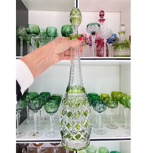 Crystal Decanter Val Saint Lambert | Lime Green Chartreuse | Antiqueet