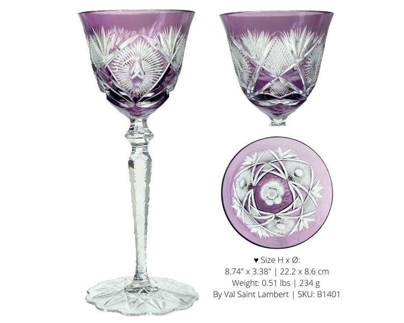 Lilac Wine Glass 1 Lavender Crystal Val Saint Lambert, Saint Louis, Klokotschnik B1401 | Flower foot