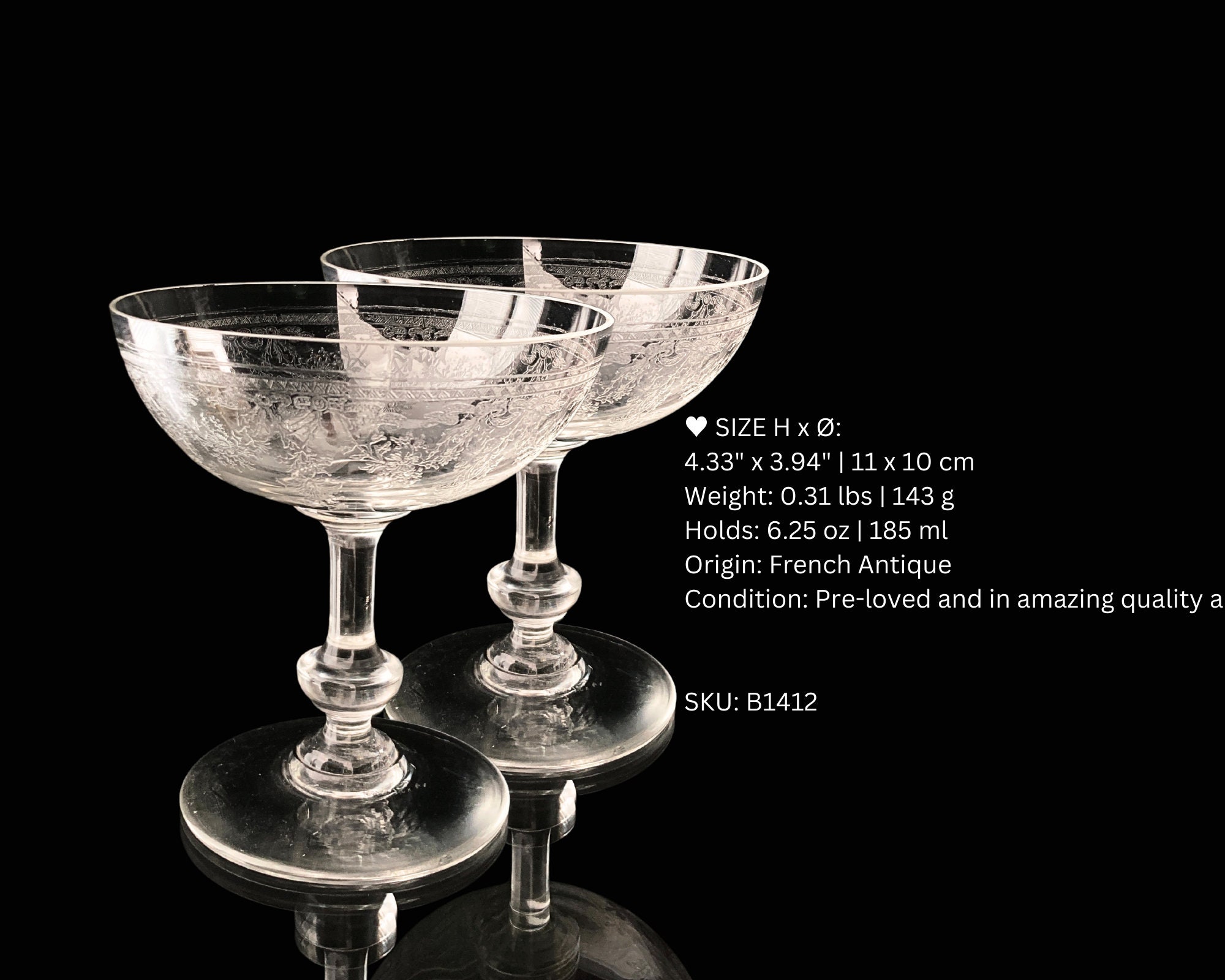 French Champagne Glass | 1pcs | Crystal Coupes Etched French Champagne Glass | 1pcs | Crystal Coupes Etched