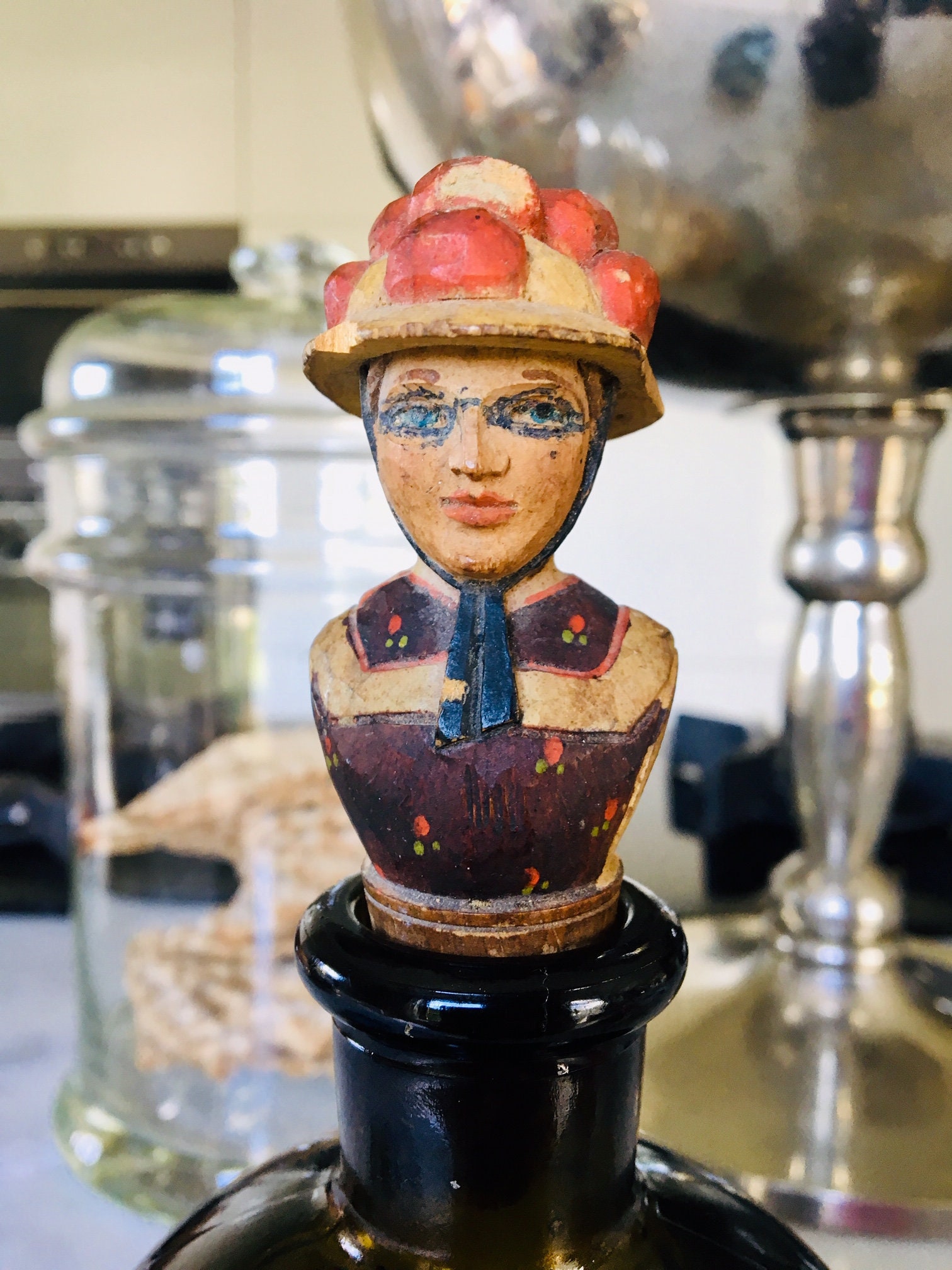 Hand Carved Wood Bottle Stopper Anri Stopper the Woman. Etsy