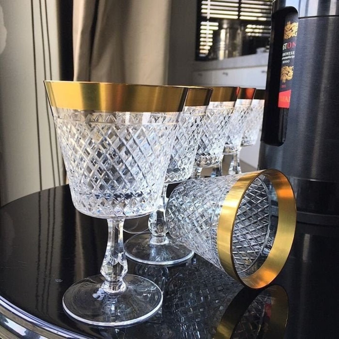 Buy Crystal Wine Glasses Wine Goblets 6pcs Diamond Cuttings and 24K