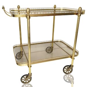 Brass Bar Cart | Neoclassical Style | Pineapple Knobs | ca 1960