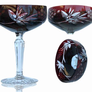 4x Ruby Red Champagne Glasses | PatternGrapes | Coupes by Lausitzer
