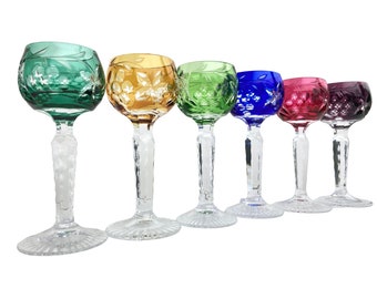 Color Cordial Glasses | Crystal Aperitif Glasses | 6Pcs | Color Overlay and 'Cut to Clear' | PatternGrapes