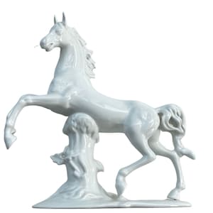 Weiße Porzellan-Pferdefigur | 1 Stück | Aufbäumende Pferdestatue | Jahrgang 1970er Jahre