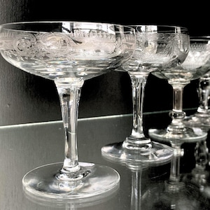 French Champagne Glass | 1Pcs | Crystal Coupes Etched Engraved | 1900-1920
