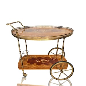 Wooden Bar Cart | Drop Leave Marquetry | Sorrento 1950-1980