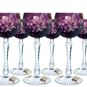 6x Purple Wine glasses | Amethyst Cut to clear Crystal | PatternGrapes