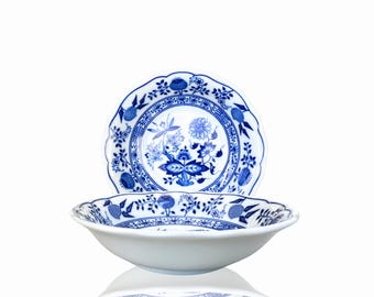 フッチェンロイター ドイツ 1814 磁器 オニオン柄ボウル、葉型プレート