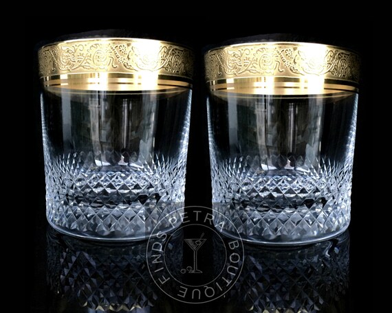 Elastisch kanker waterval 1x Crystal Whiskey Glass Diamond-cut and 24K Gold Decorated - Etsy