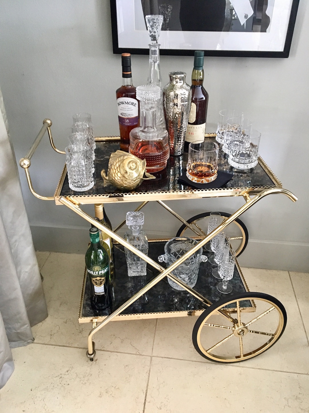 Bar Cart Maison Jansen Polished Brass and Gold Plated Antique