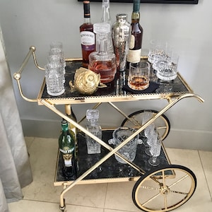 Bar Cart Maison Jansen | Polished Brass and Gold Plated | Antique Mirror Glass |