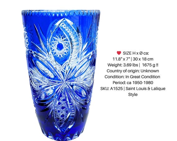 青色クリスタルガラス花瓶 大. 大きなクリスタルブルーの花瓶 | 1個 | ヴィンテージ サンルイと