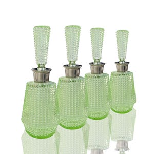 Green Liqueur Decanter | 4Pcs | Reseda Perfume Bottles | France ca 1960s