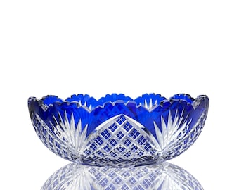 Val Saint Lambert Crystal Bowl | Blue Cut to clear | Vintage
