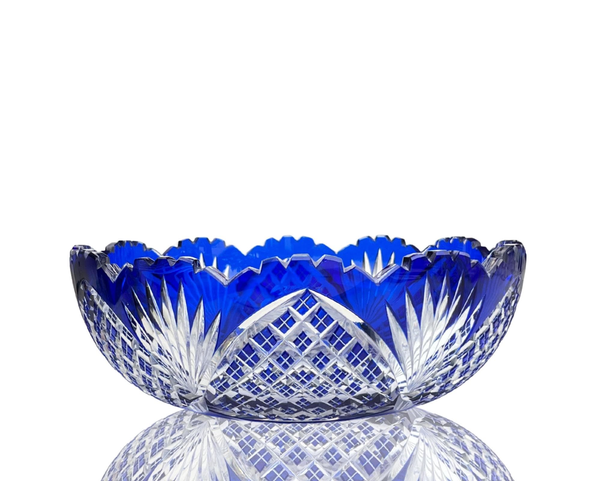 Val Saint Lambert Crystal Bowl | Blue Cut to Clear | Vintage - Etsy