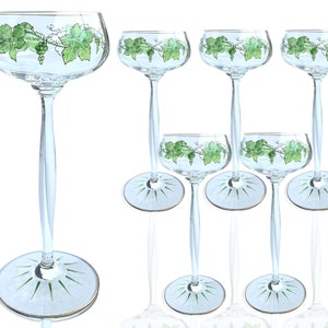 Art Nouveau Wine Glasses | Art Deco Wine Goblets | By Theresianthal | Design Hans Christiansen | 6Pcs | Grapes Leaves | 1900-1905