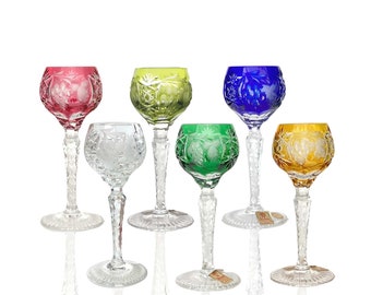 6x Nachtmann Traube Cordial Glasses | Color Overlay | CutCrystal | 70s