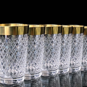 Crystal Water Glasses | Cocktail Glasses | 6Pcs | Tumblers with 24K Gold trim | RHEINKRISTALL|  1950s