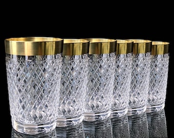 Crystal Water Glasses | Cocktail Glasses | 6Pcs | Tumblers with 24K Gold trim | RHEINKRISTALL|  1950s
