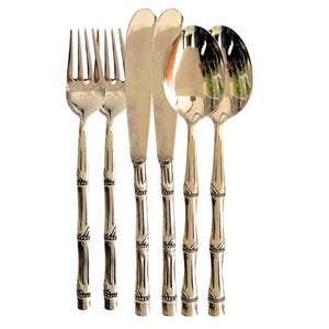Brass Flatware set Bamboo | 18Pcs For 6 People | Polished to New