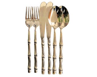 Brass Flatware set Bamboo | 18Pcs For 6 People | Polished to New
