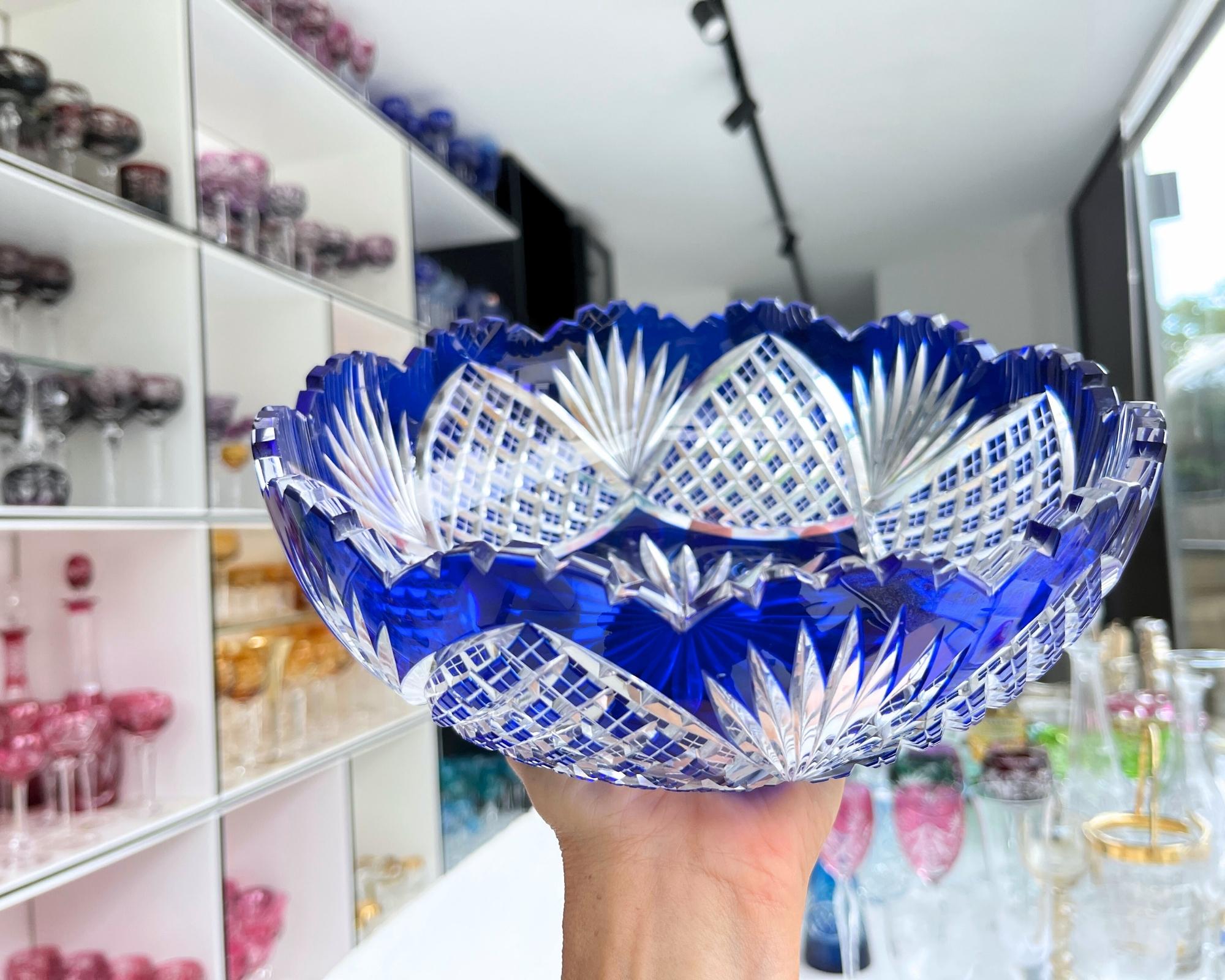 VAL ST LAMBERT カットクリスタルボウル Val Saint Lambert Crystal Bowl | Blue Cut to Clear | Vintage - Etsy