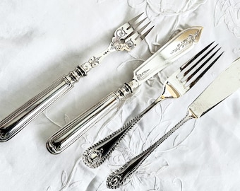 Vintage Fish Fork & Knife | For 6 | Ornate Silverplate | Sheffield or French
