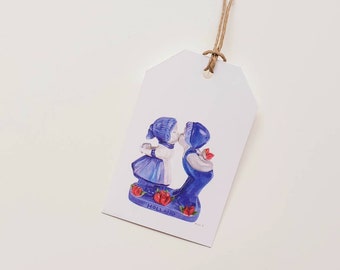 Kissing couple. set of 6 gift tags, print of colouredpencildrawing