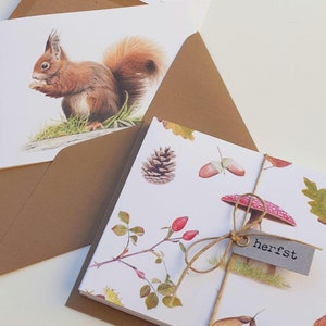 Automne, lot de 10 cartes pliées avec enveloppe, tirages de dessins