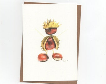 Chestnutpuppet, folded card with envelope, print of colouredpencildrawing