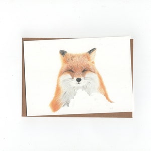 Vos in de sneeuw, gevouwen kaart met envelop, print van kleurpotloodtekening