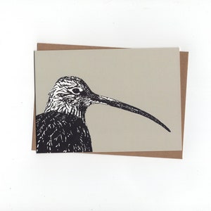 Wulp, gevouwen kaart met envelop, print van inkttekening