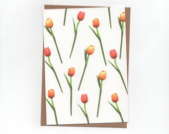 Tulpjes, houten tulpen souvenirs, dubbele kaart met envelop, print van kleurpotloodtekening