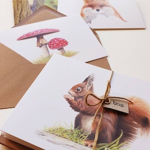 Foresta, set di 10 cartoncini doppi con busta, stampe di disegni
