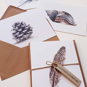 Hallazgos de la naturaleza, juego de 10 tarjetas plegadas con sobre, impresiones de dibujos