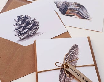 Finds from nature, set of 10 folded cards with envelope, prints of drawings