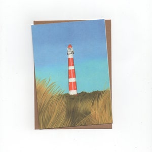 Leuchtturm, Bornrif Ameland, Klappkarte mit Umschlag, Druck einer Buntstiftzeichnung