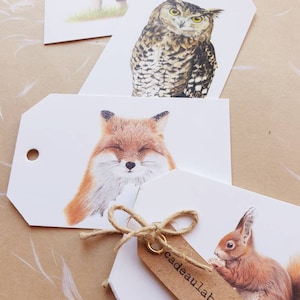 Forêt, lot de 10 étiquettes cadeaux, impression de dessins