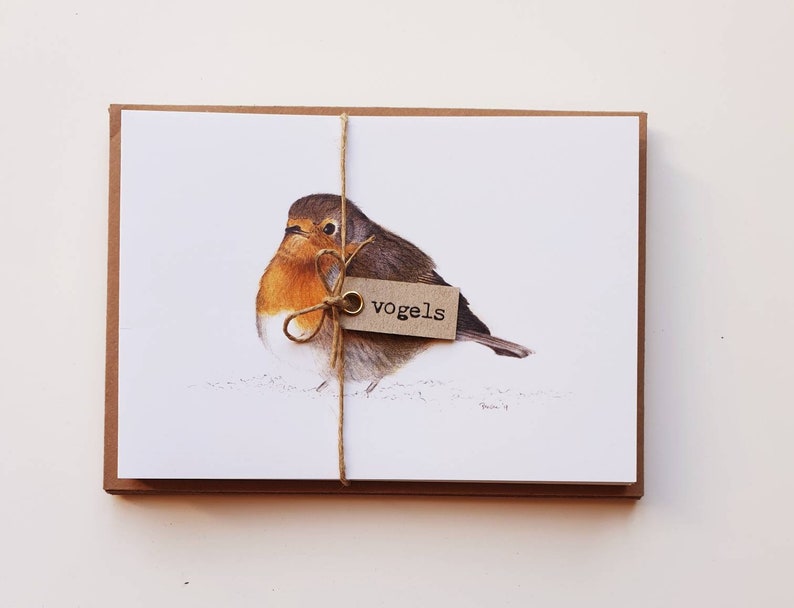 Vogels, set van 10 dubbele kaarten met envelop, prints van tekeningen afbeelding 2
