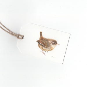 Wren, ensemble de 6 étiquettes cadeaux, impression de dessin au crayon de couleur