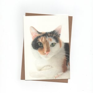 Chat patchwork, chat, carte pliée avec enveloppe, impression de dessin au crayon de couleur