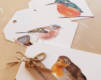 Birds, set of 10 gift tags, prints of drawings
