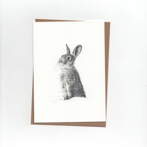 Konijntje, gevouwen kaart met envelop, print van pentekening